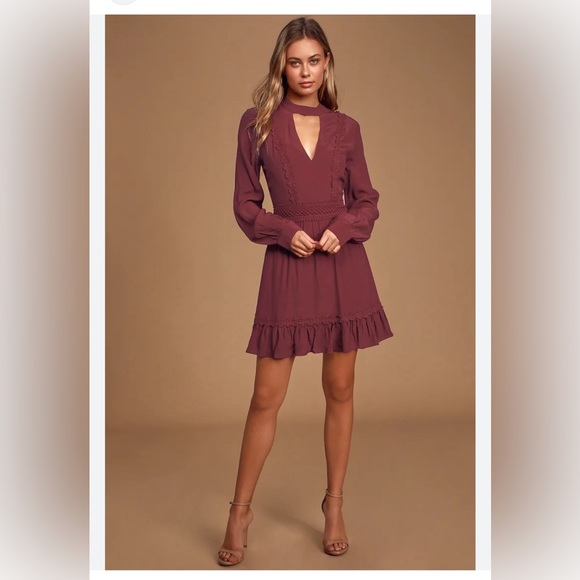 Lulus Dresses & Skirts - Nwt lulus long sleeve, BoHo burgundy dress